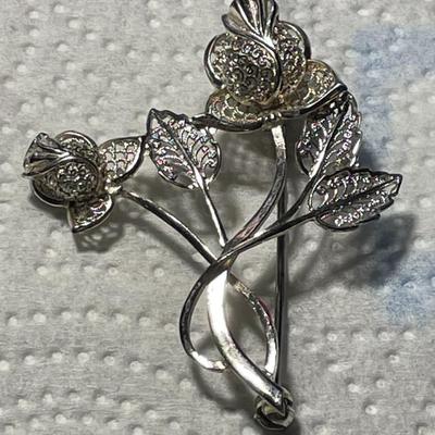 VINTAGE STERLING SILVER FILIGREE PIN/BROOCH 2.25" TALL MADE IN GERMANY IN VG PREOWNED CONDITION AS PICTURED.