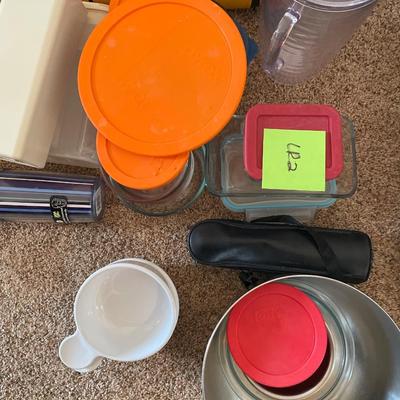 Pyrex glass containers & Tupperware with carafes