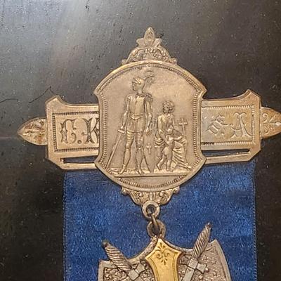 Framed Medal Badge Collection Masonic Shriner , 1886 Maltese Cross Civil War Veteran Pin , 1800's Catholic Knights of America Badge...