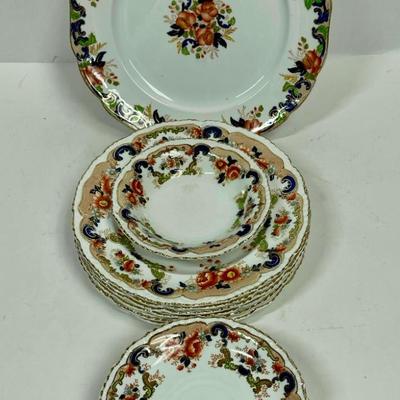 Lot of 15 Antique John Maddock and Son Royal Vitreous, English Transferware BOMBAY PATTERN 1875