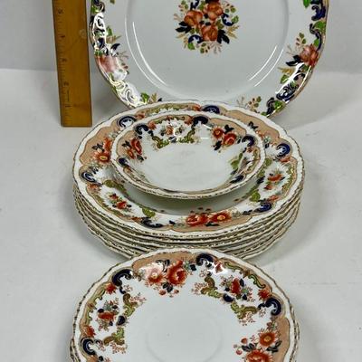 Lot of 15 Antique John Maddock and Son Royal Vitreous, English Transferware BOMBAY PATTERN 1875
