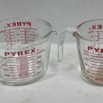 Vintage Pair of Glass Pyrex Measuring Cups