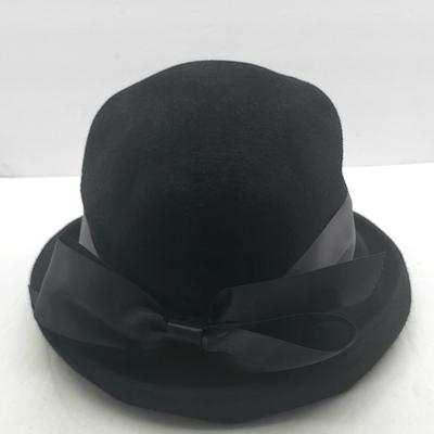 Vintage Eric Javits Black Felt Cloche Hat With Bow