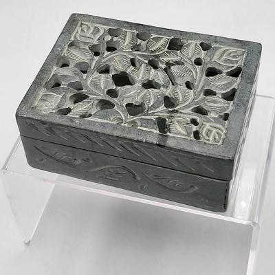Two Soapstone Carved Trinket Boxes