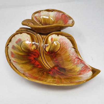 1960's Maurice of Calif USA IM-92 Leaf Shape Dip & Chip Bowl