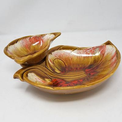 1960's Maurice of Calif USA IM-92 Leaf Shape Dip & Chip Bowl