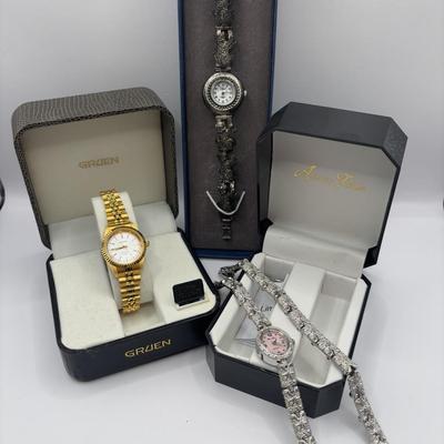Lot 514J: Ladies Watches: Gruen, Ashley Fields Watch w/Matching Bracelet & ViVani w/Cat Band