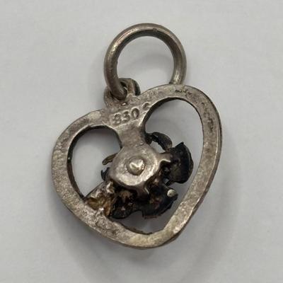 Lot 512J: Sterling Silver Charm Bracelet, Band Ring w/Saying Marked SS, Small Heart & Rose Pendant Marked 830