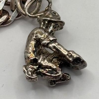 Lot 512J: Sterling Silver Charm Bracelet, Band Ring w/Saying Marked SS, Small Heart & Rose Pendant Marked 830