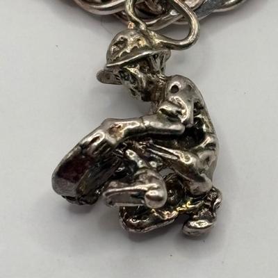 Lot 512J: Sterling Silver Charm Bracelet, Band Ring w/Saying Marked SS, Small Heart & Rose Pendant Marked 830