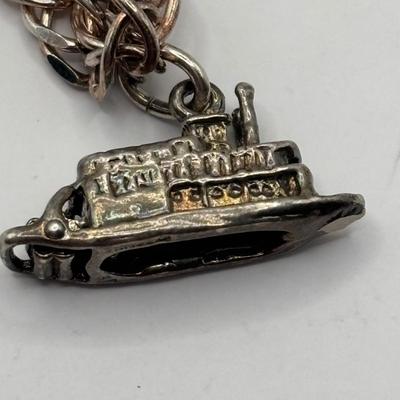 Lot 512J: Sterling Silver Charm Bracelet, Band Ring w/Saying Marked SS, Small Heart & Rose Pendant Marked 830