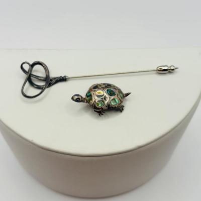 Lot 511J: Vintage Maricela Sterling Silver & Abalone Turtle Brooch, Sterling Silver Musuem of Modern Art Stick Pin