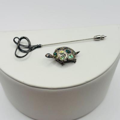 Lot 511J: Vintage Maricela Sterling Silver & Abalone Turtle Brooch, Sterling Silver Musuem of Modern Art Stick Pin