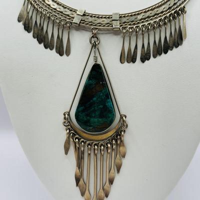 Lot 510J: Silvertone Teardrop Polished Stone Necklace w/Earrings, & Silvertone Necklace w/Bracelet & More