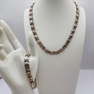 Lot 510J: Silvertone Teardrop Polished Stone Necklace w/Earrings, & Silvertone Necklace w/Bracelet & More