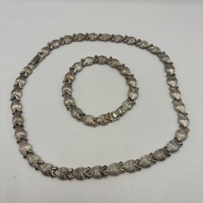 Lot 510J: Silvertone Teardrop Polished Stone Necklace w/Earrings, & Silvertone Necklace w/Bracelet & More