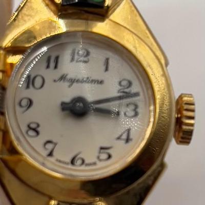 Lot 507J: Gold-Tone Fashion Jewelry: Swiss Made Majestime Bracelet Watch, Fox Pendant, Omega Bracelet