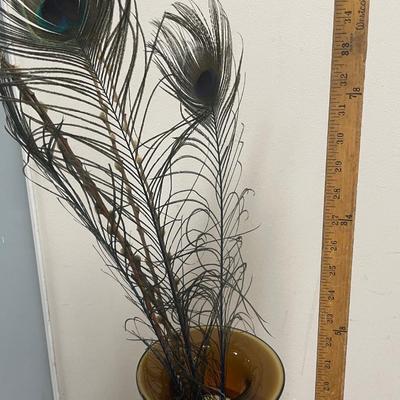 BLENKO Amber Art Glass Mid Century Modern Table / Floor Vintage Vase