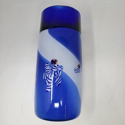 Tall Cobalt Murano Glass Vase 13"