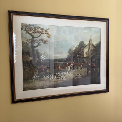 393 Vintage Framed Hunt Scene Print