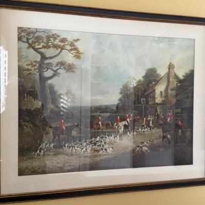 393 Vintage Framed Hunt Scene Print