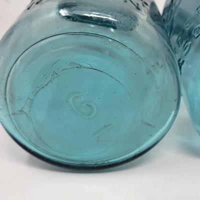 Four Vintage Ball Mason Jars Light Blue Metal Lids