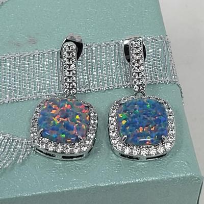 Lab Opal & Crystal Pierced Earrings