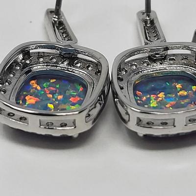 Lab Opal & Crystal Pierced Earrings