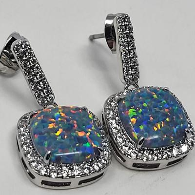 Lab Opal & Crystal Pierced Earrings