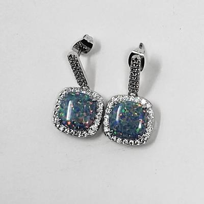 Lab Opal & Crystal Pierced Earrings