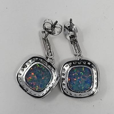 Lab Opal & Crystal Pierced Earrings