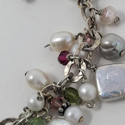 925 Genuine Pearl & Gemstone Bracelet Earring Set