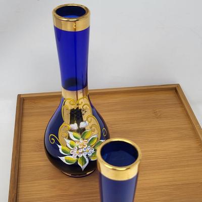 Cobalt Blue Glass & Hand Painted Vases