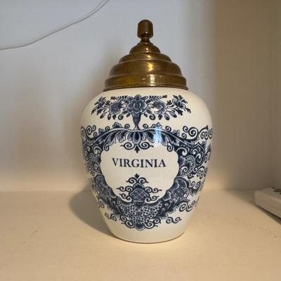 405 Vintage Delft Brass Top Tobacco Jar