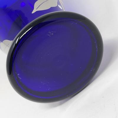 Vintage Bohemian Cobalt Crystal Hand Painted Gold Vase