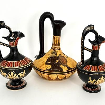 Vintage Greek Handmade Terra-Cotta Vases