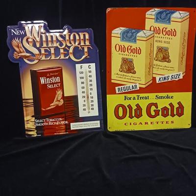 1954 OLD GOLD AND WINSTON SELECT TIN SIGNS WITH RAISED LETTERING