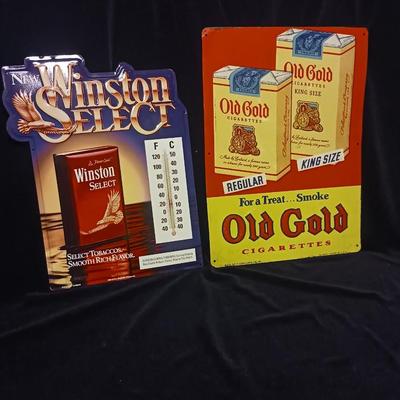 1954 OLD GOLD AND WINSTON SELECT TIN SIGNS WITH RAISED LETTERING