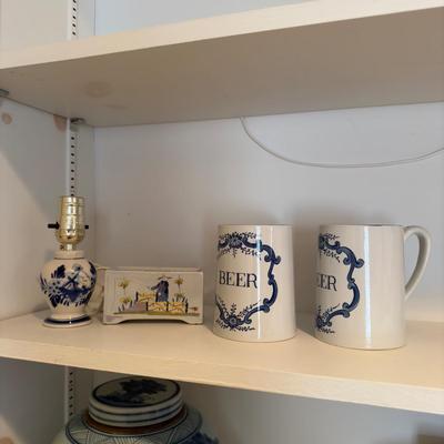 406 Delft Williamsburg Beer Mugs, Flower Frog and Small Lamp