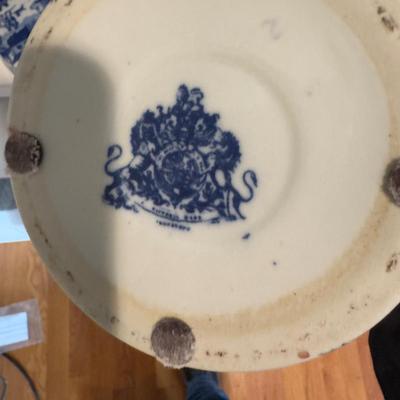 409 Vintage Blue and White Ginger Jar with Canister and Two Decorative Plates