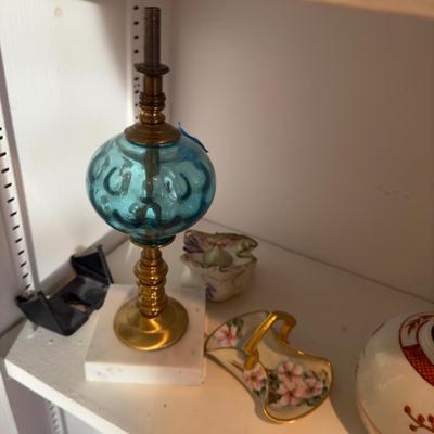 410 Misc. China Lot with Pair of Blue Glass Lamps