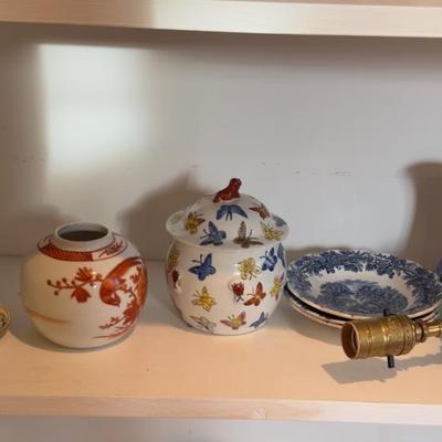 410 Misc. China Lot with Pair of Blue Glass Lamps