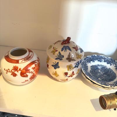 410 Misc. China Lot with Pair of Blue Glass Lamps