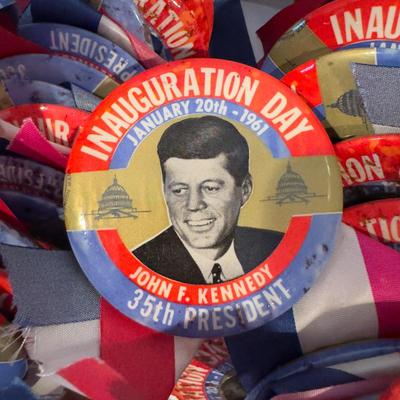 414 Lot of Vintage John F. Kennedy Presidential Pennants and Pin Badges
