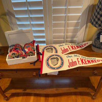 414 Lot of Vintage John F. Kennedy Presidential Pennants and Pin Badges