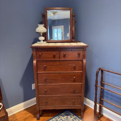 418 Vintage High Boy Chest of Drawers with Mirror