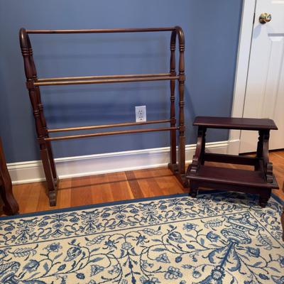 420 Vintage Mahogany Quilt Rack and Foot Stool