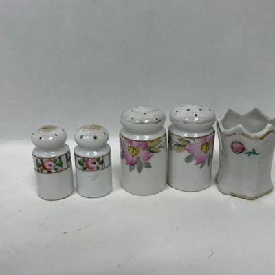 Vintage Hand Painted Floral Salt and Pepper Shakers and Toothpick Holder, Made in Japan