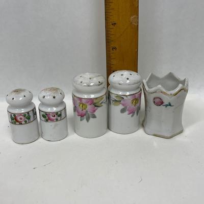 Vintage Hand Painted Floral Salt and Pepper Shakers and Toothpick Holder, Made in Japan