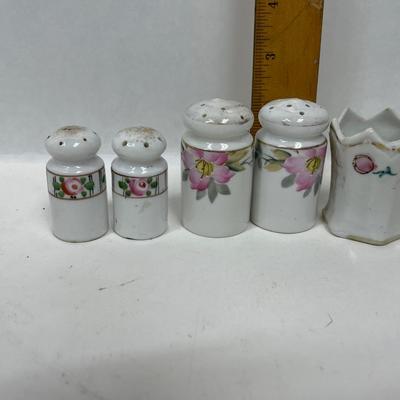 Vintage Hand Painted Floral Salt and Pepper Shakers and Toothpick Holder, Made in Japan
